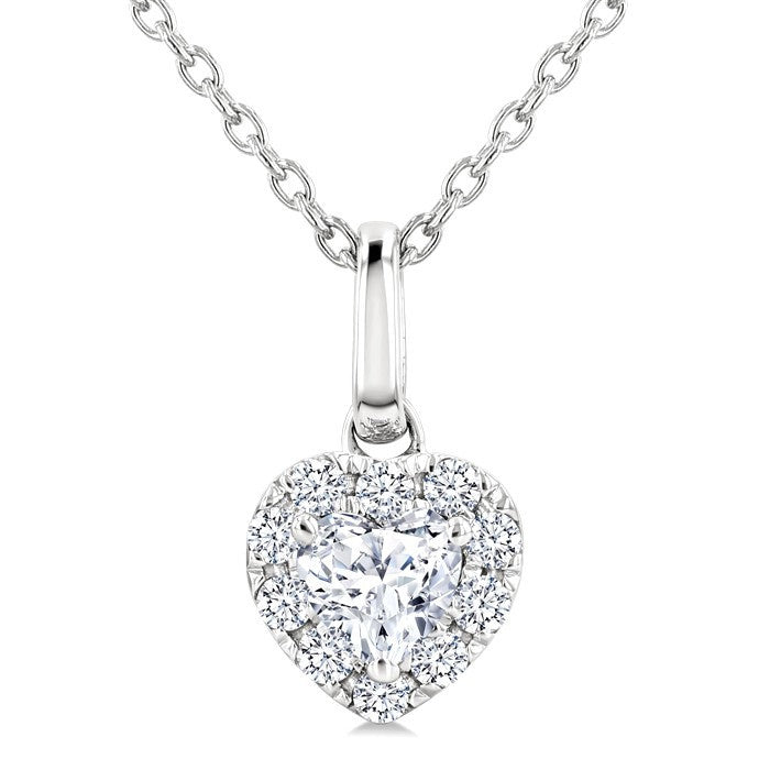 1/4 Ctw Heart and Round Cut Diamond Fashion Halo Pendant With Chain in 14K White Gold