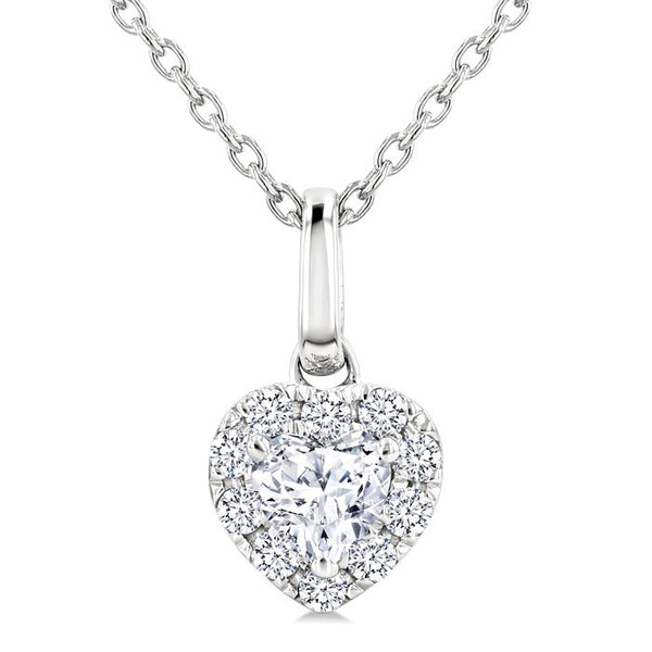 1/4 Ctw Heart and Round Cut Diamond Fashion Halo Pendant With Chain in 14K White Gold