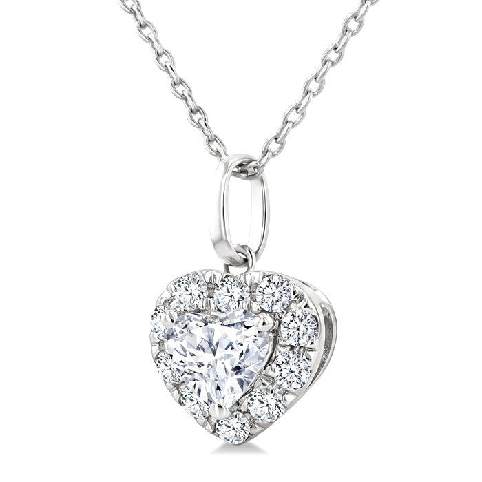 1/4 Ctw Heart and Round Cut Diamond Fashion Halo Pendant With Chain in 14K White Gold
