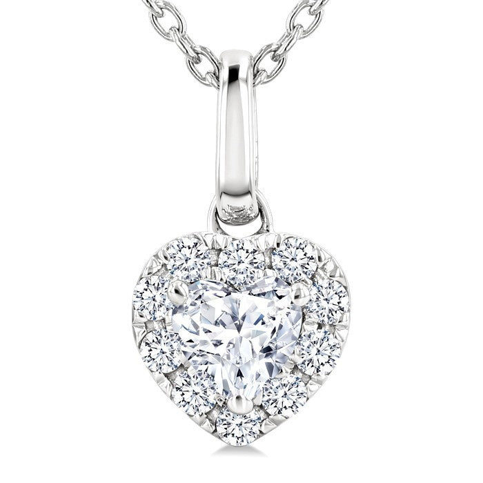 1/4 Ctw Heart and Round Cut Diamond Fashion Halo Pendant With Chain in 14K White Gold