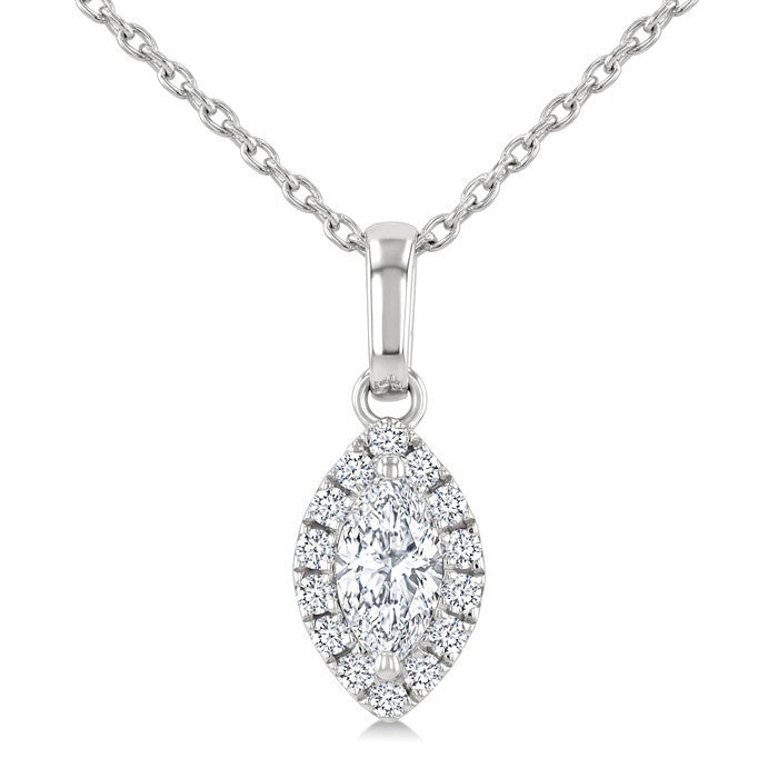 1/4 Ctw Marquise and Round Cut Diamond Fashion Halo Pendant With Chain in 14K White Gold