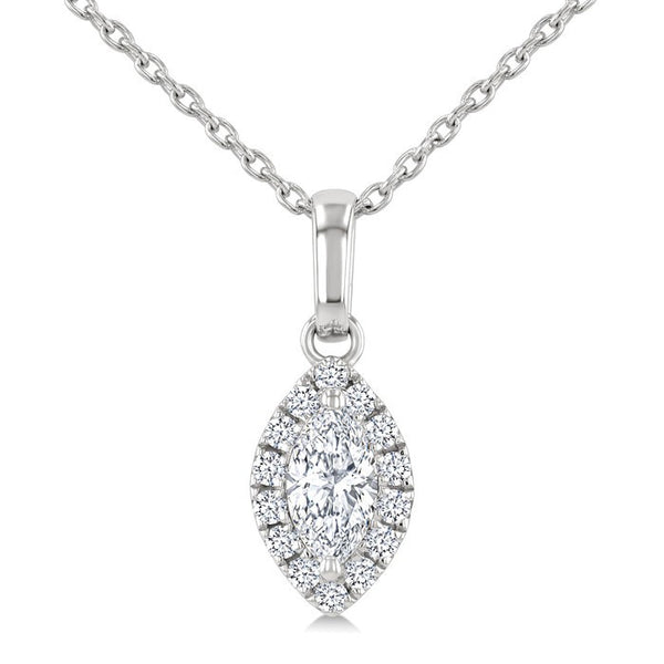 1/4 Ctw Marquise and Round Cut Diamond Fashion Halo Pendant With Chain in 14K White Gold