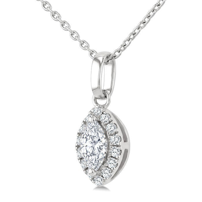 1/4 Ctw Marquise and Round Cut Diamond Fashion Halo Pendant With Chain in 14K White Gold