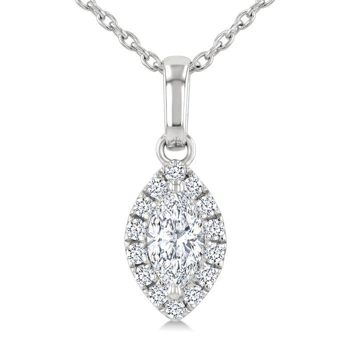 1/4 Ctw Marquise and Round Cut Diamond Fashion Halo Pendant With Chain in 14K White Gold