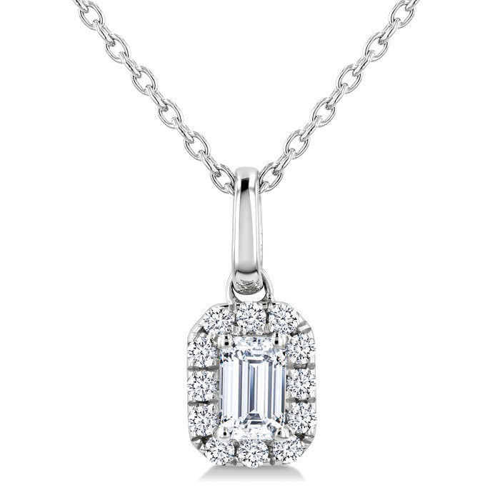 1/4 Ctw Octagon and Round Cut Diamond Fashion Halo Pendant in 14K White Gold