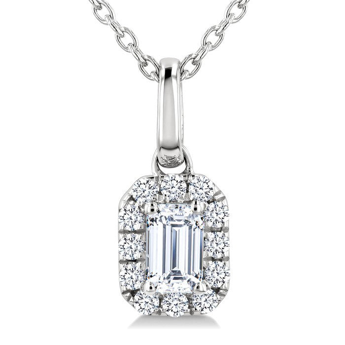 1/4 Ctw Octagon and Round Cut Diamond Fashion Halo Pendant in 14K White Gold