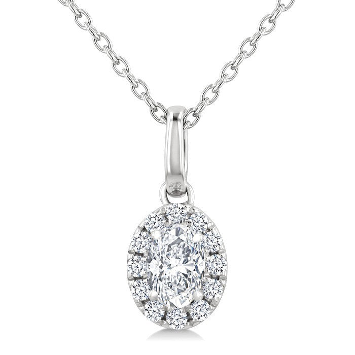 1/4 Ctw Oval and Round Cut Diamond Fashion Halo Pendant in 14K White Gold