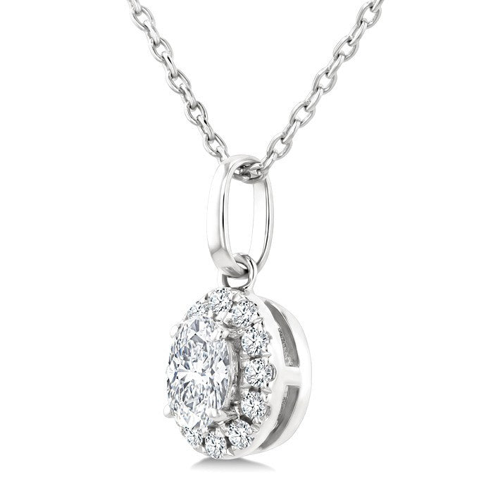 1/4 Ctw Oval and Round Cut Diamond Fashion Halo Pendant in 14K White Gold