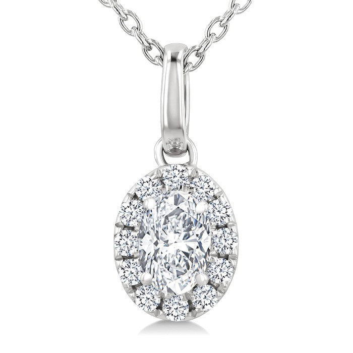 1/4 Ctw Oval and Round Cut Diamond Fashion Halo Pendant in 14K White Gold