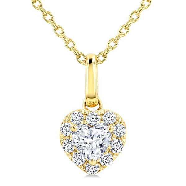 1/4 Ctw Heart and Round Cut Diamond Fashion Halo Pendant With Chain in 14K Yellow Gold