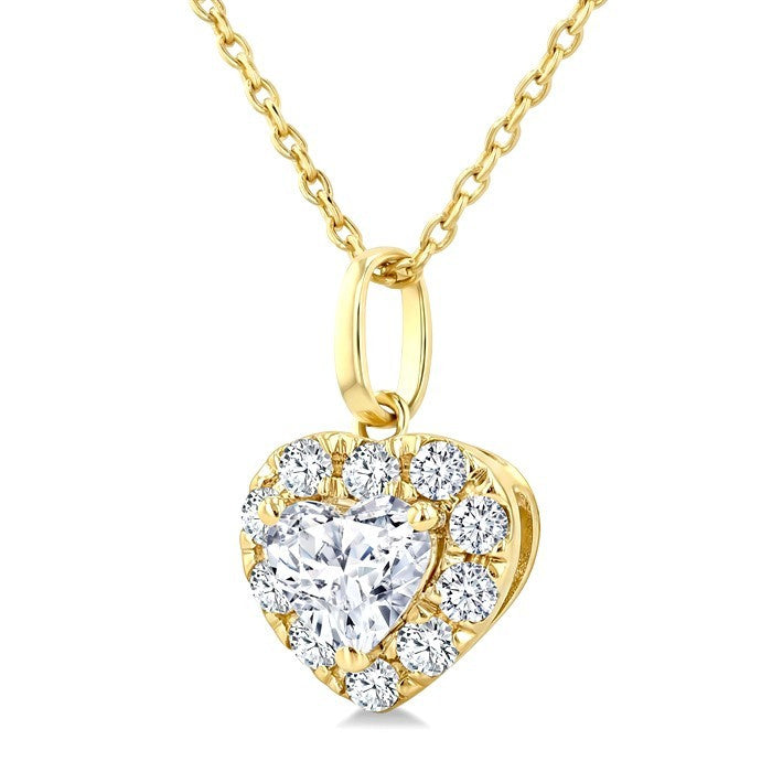 1/4 Ctw Heart and Round Cut Diamond Fashion Halo Pendant With Chain in 14K Yellow Gold