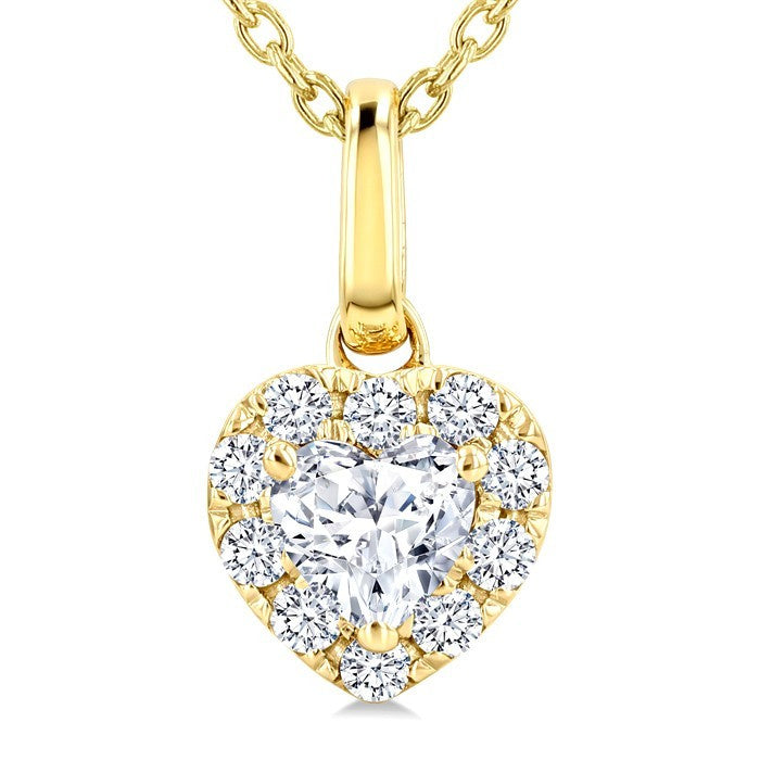 1/4 Ctw Heart and Round Cut Diamond Fashion Halo Pendant With Chain in 14K Yellow Gold