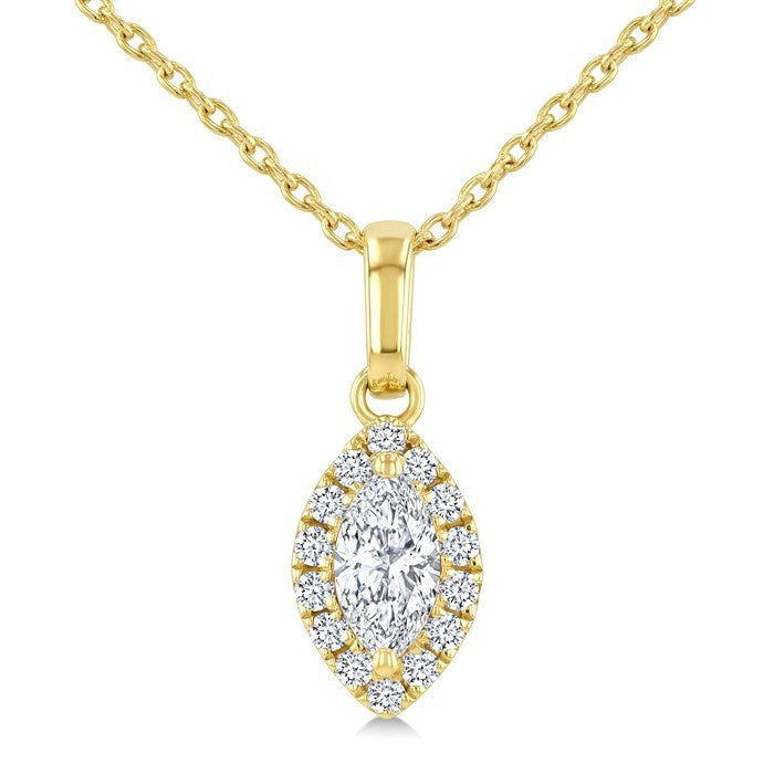 1/4 Ctw Marquise and Round Cut Diamond Fashion Halo Pendant With Chain in 14K Yellow Gold