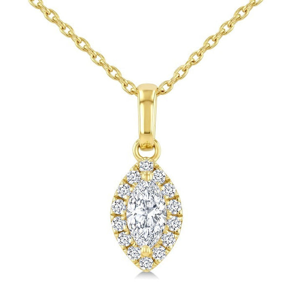 1/4 Ctw Marquise and Round Cut Diamond Fashion Halo Pendant With Chain in 14K Yellow Gold