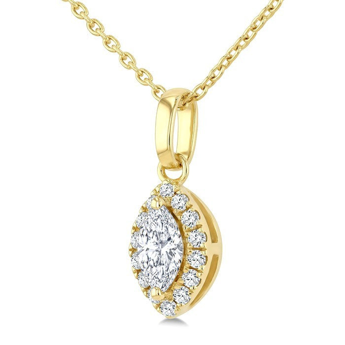 1/4 Ctw Marquise and Round Cut Diamond Fashion Halo Pendant With Chain in 14K Yellow Gold