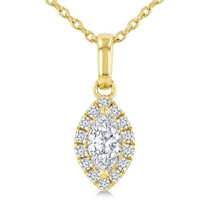 1/4 Ctw Marquise and Round Cut Diamond Fashion Halo Pendant With Chain in 14K Yellow Gold