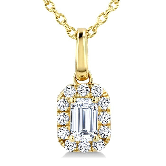 1/4 Ctw Octagon and Round Cut Diamond Fashion Halo Pendant With Chain in 14K Yellow Gold