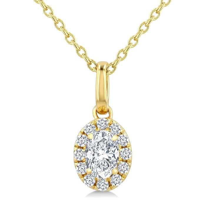 1/4 Ctw Oval and Round Cut Diamond Fashion Halo Pendant With Chain in 14K Yellow Gold
