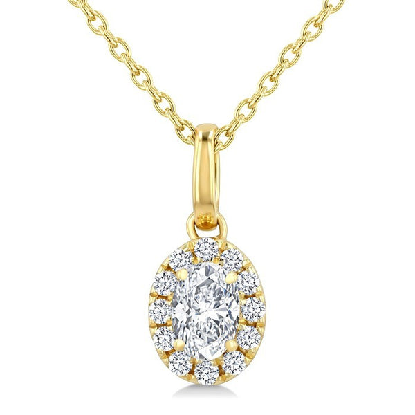 1/4 Ctw Oval and Round Cut Diamond Fashion Halo Pendant With Chain in 14K Yellow Gold