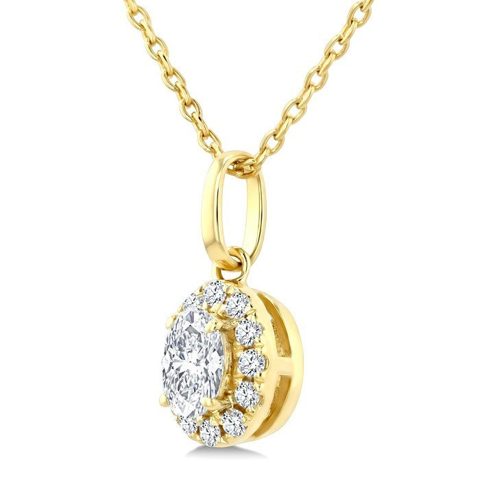 1/4 Ctw Oval and Round Cut Diamond Fashion Halo Pendant With Chain in 14K Yellow Gold