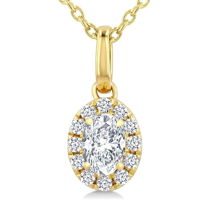 1/4 Ctw Oval and Round Cut Diamond Fashion Halo Pendant With Chain in 14K Yellow Gold