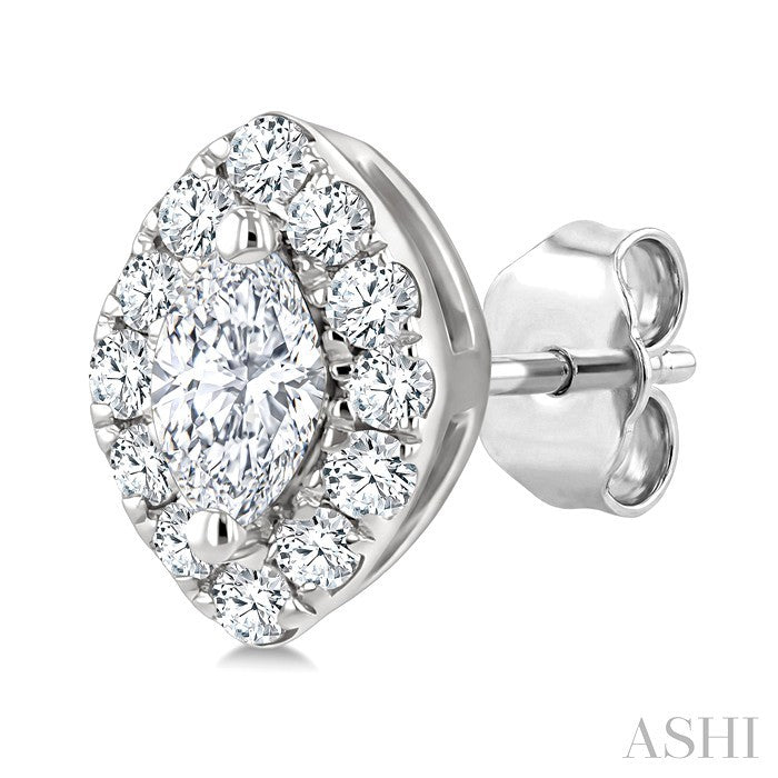 1/4 Ctw Marquise and Round Cut Diamond Fashion Halo Stud Earrings in 14K White Gold