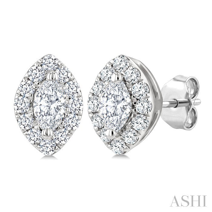 1/4 Ctw Marquise and Round Cut Diamond Fashion Halo Stud Earrings in 14K White Gold