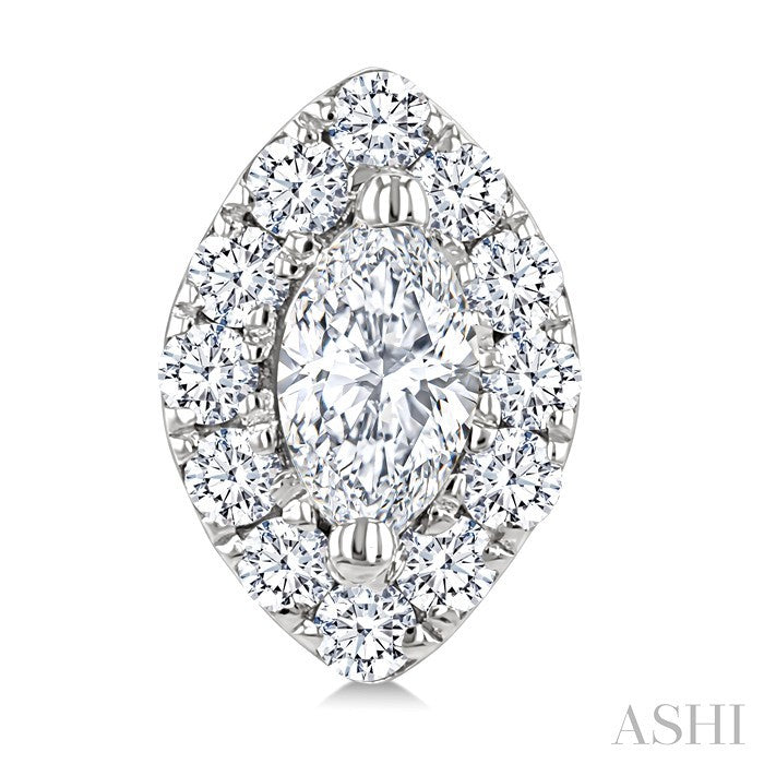 1/4 Ctw Marquise and Round Cut Diamond Fashion Halo Stud Earrings in 14K White Gold