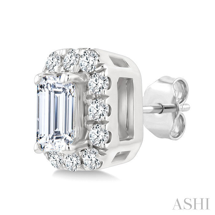 1/4 Ctw Octagon and Round Cut Diamond Fashion Halo Stud Earrings in 14K White Gold