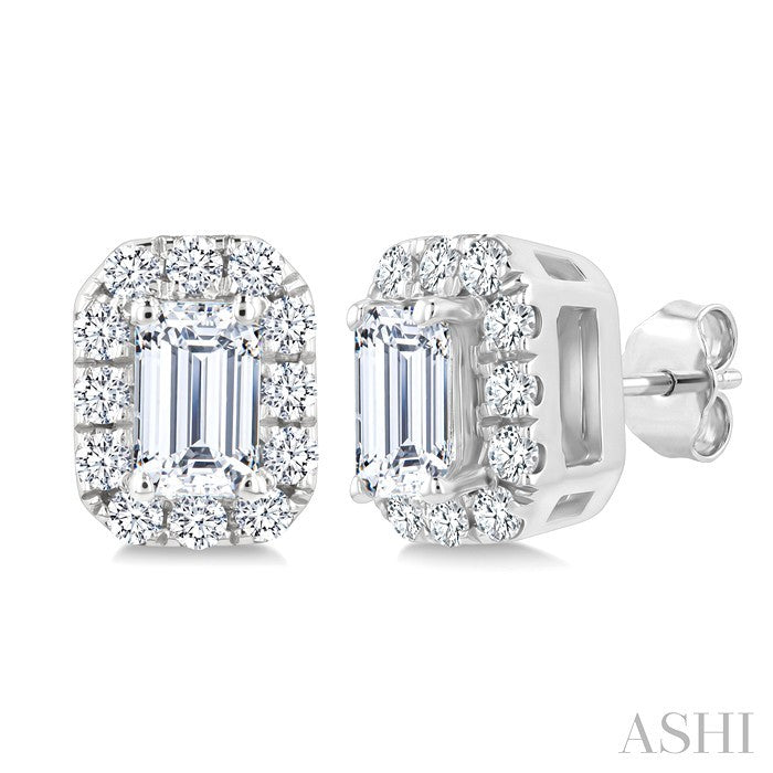 1/4 Ctw Octagon and Round Cut Diamond Fashion Halo Stud Earrings in 14K White Gold