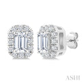 1/4 Ctw Octagon and Round Cut Diamond Fashion Halo Stud Earrings in 14K White Gold