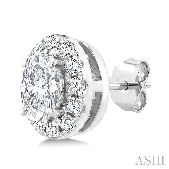 1/4 Ctw Oval and Round Cut Diamond Fashion Halo Stud Earrings in 14K White Gold