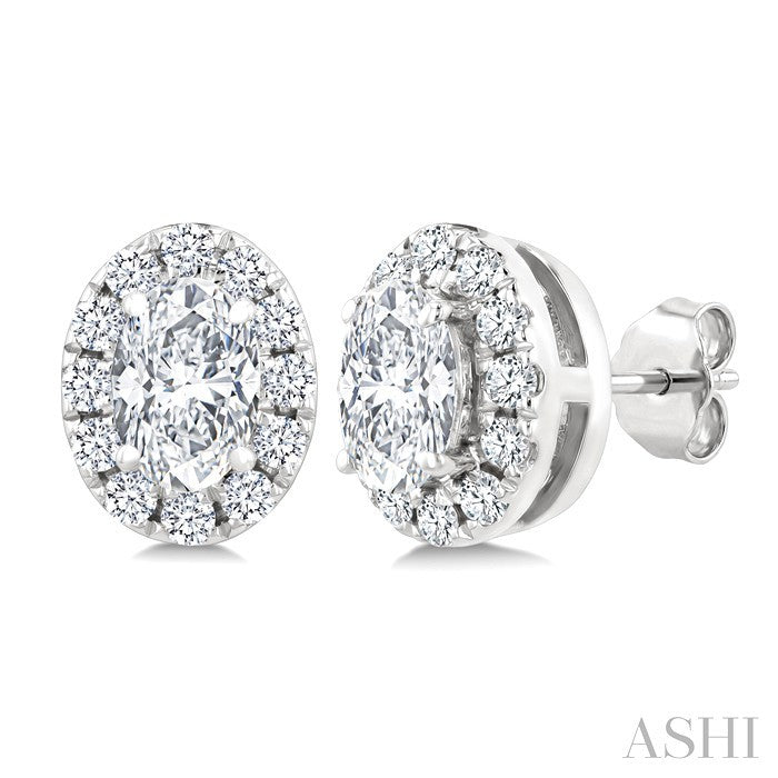 1/4 Ctw Oval and Round Cut Diamond Fashion Halo Stud Earrings in 14K White Gold