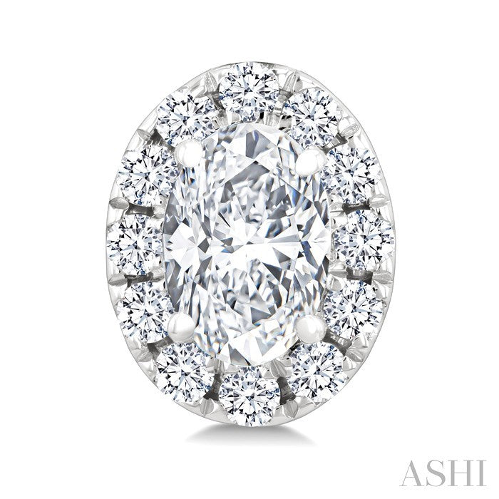 1/4 Ctw Oval and Round Cut Diamond Fashion Halo Stud Earrings in 14K White Gold