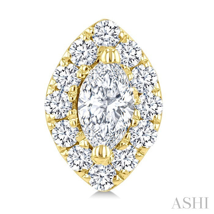 1/4 Ctw Marquise and Round Cut Diamond Fashion Halo Stud Earrings in 14K Yellow Gold