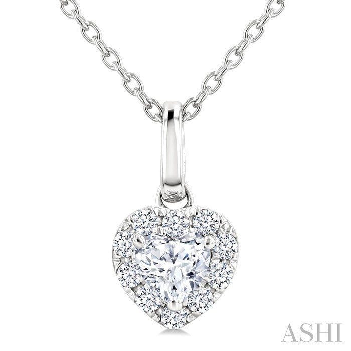 1/4 Ctw Heart and Round Cut Diamond Fashion Halo Pendant With Chain in 14K White Gold