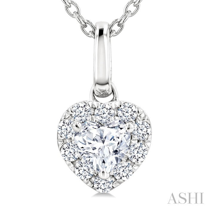 1/4 Ctw Heart and Round Cut Diamond Fashion Halo Pendant With Chain in 14K White Gold
