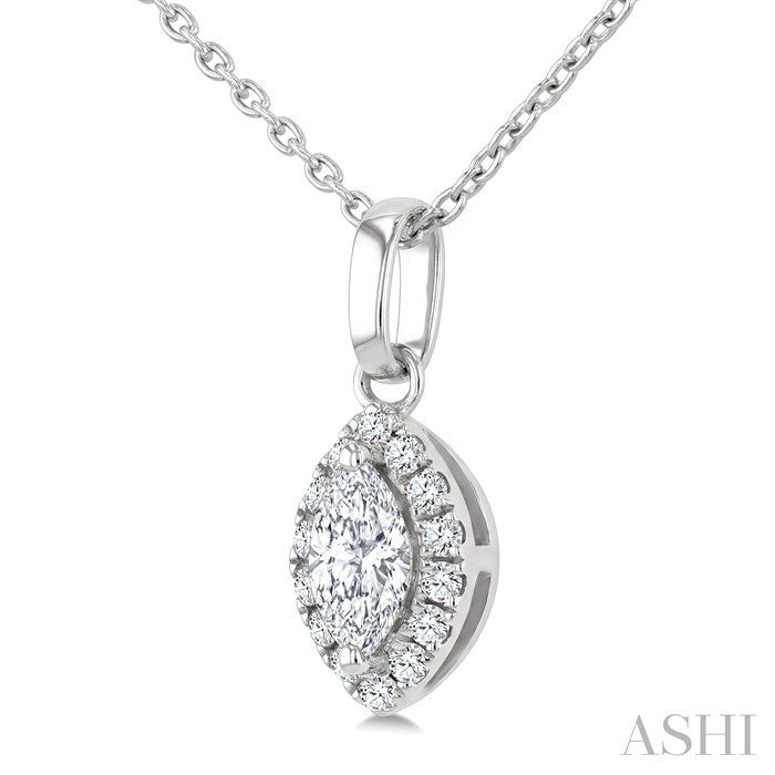 1/4 Ctw Marquise and Round Cut Diamond Fashion Halo Pendant With Chain in 14K White Gold