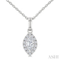 1/4 Ctw Marquise and Round Cut Diamond Fashion Halo Pendant With Chain in 14K White Gold