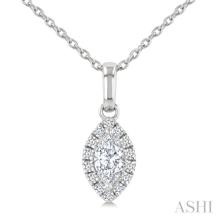 1/4 Ctw Marquise and Round Cut Diamond Fashion Halo Pendant With Chain in 14K White Gold
