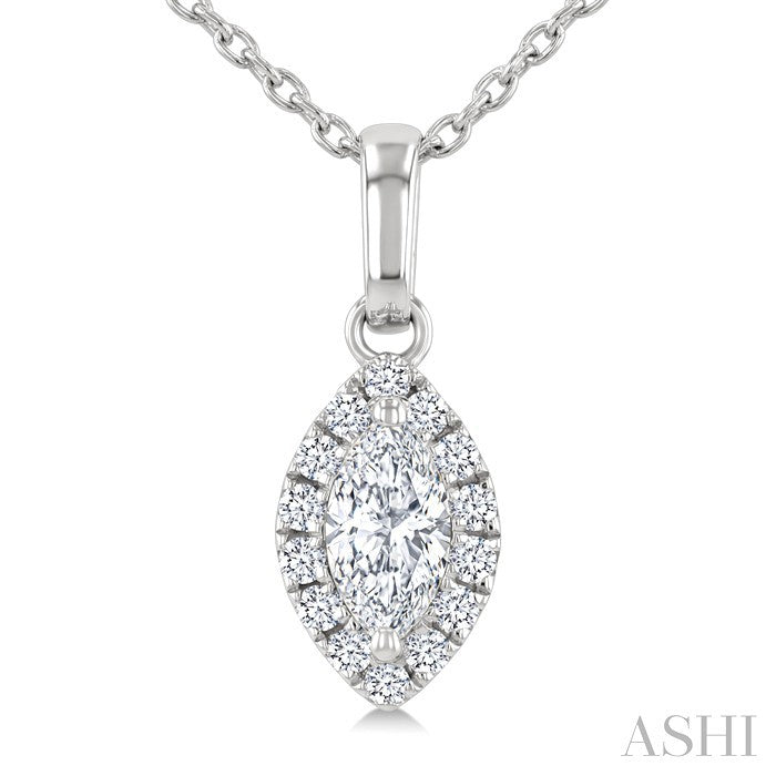 1/4 Ctw Marquise and Round Cut Diamond Fashion Halo Pendant With Chain in 14K White Gold