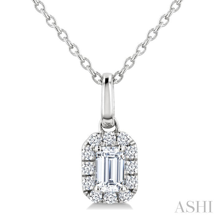 1/4 Ctw Octagon and Round Cut Diamond Fashion Halo Pendant in 14K White Gold