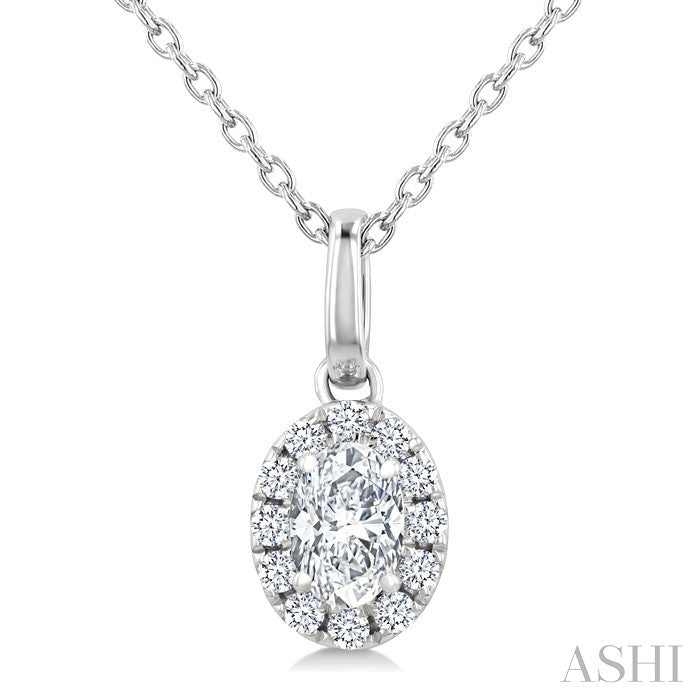 1/4 Ctw Oval and Round Cut Diamond Fashion Halo Pendant in 14K White Gold