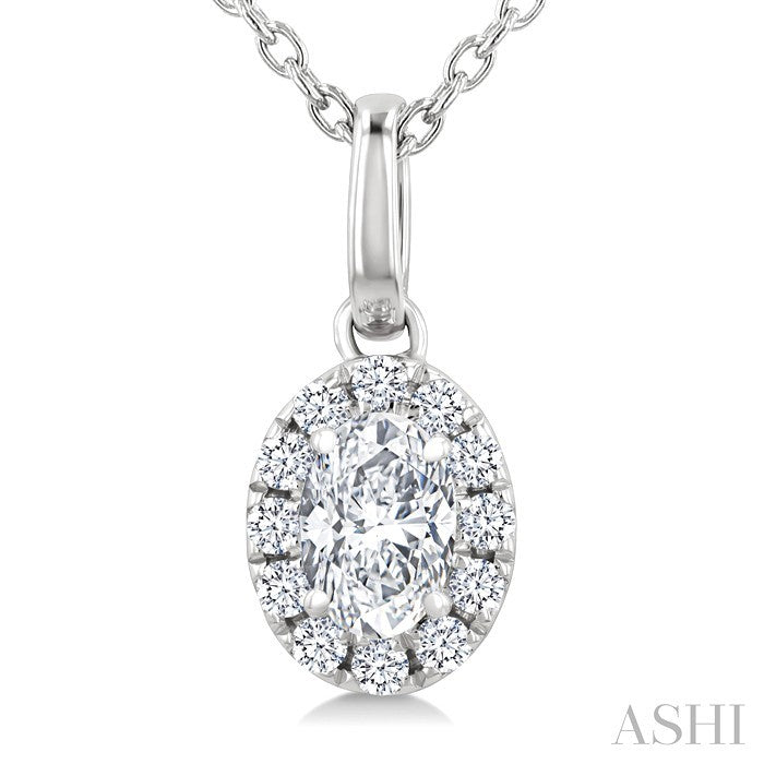 1/4 Ctw Oval and Round Cut Diamond Fashion Halo Pendant in 14K White Gold