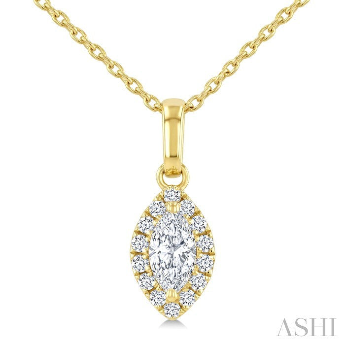 1/4 Ctw Marquise and Round Cut Diamond Fashion Halo Pendant With Chain in 14K Yellow Gold