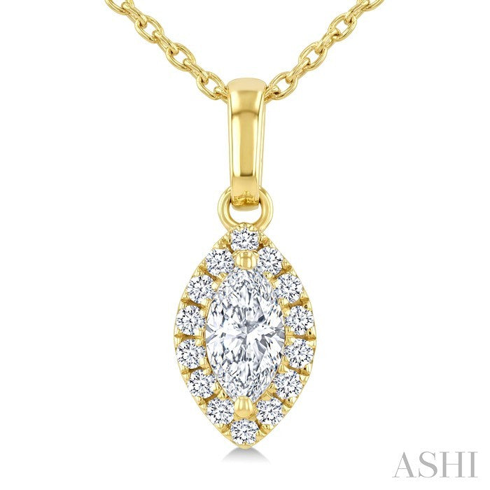 1/4 Ctw Marquise and Round Cut Diamond Fashion Halo Pendant With Chain in 14K Yellow Gold