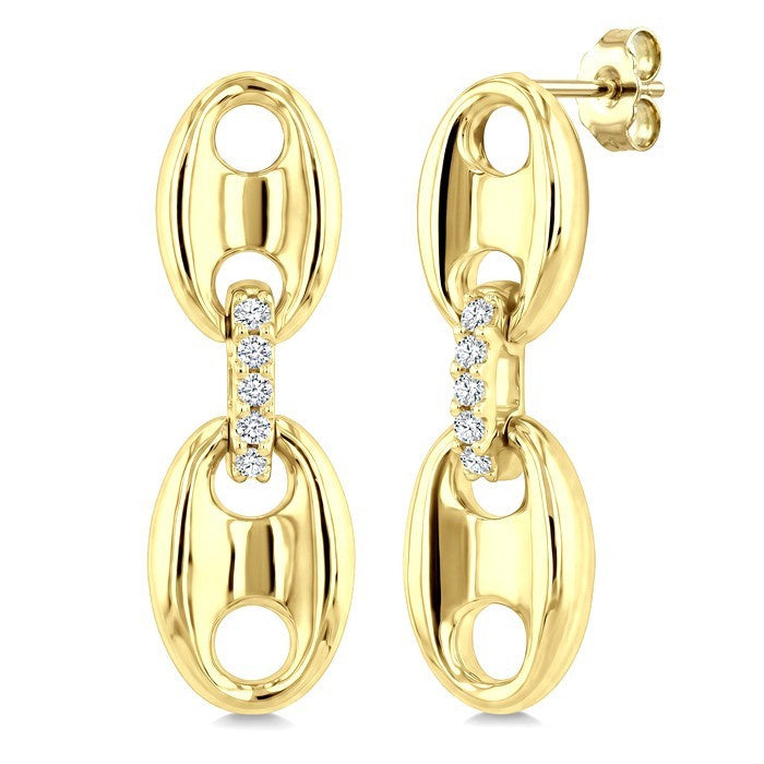1/5 Ctw Round Cut Diamond Aeris Gold Semi Solid Mariner Link Fashion Earrings in 14K Yellow Gold