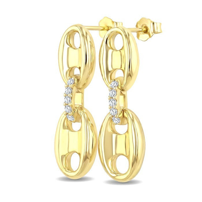 1/5 Ctw Round Cut Diamond Aeris Gold Semi Solid Mariner Link Fashion Earrings in 14K Yellow Gold