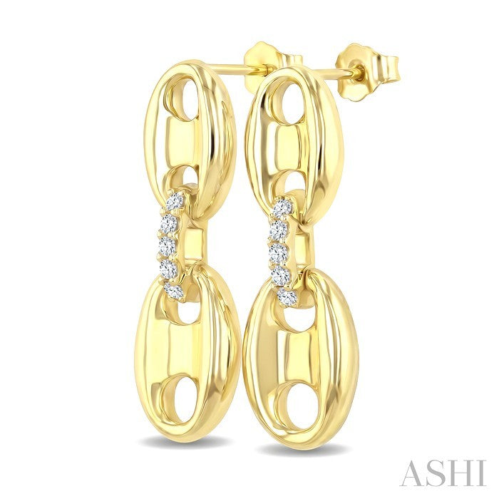 1/5 Ctw Round Cut Diamond Aeris Gold Semi Solid Mariner Link Fashion Earrings in 14K Yellow Gold