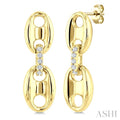 1/5 Ctw Round Cut Diamond Aeris Gold Semi Solid Mariner Link Fashion Earrings in 14K Yellow Gold